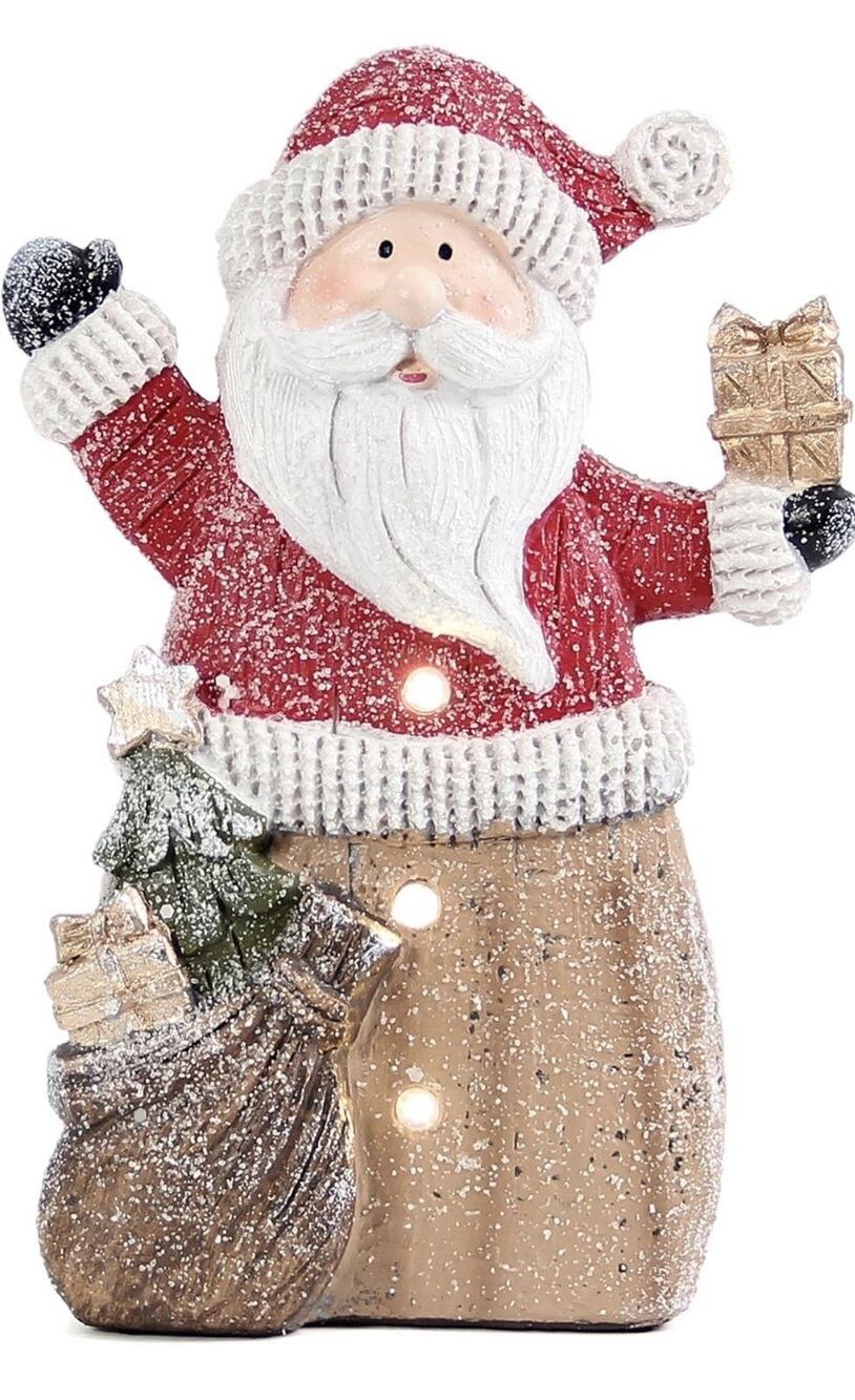 Santa Claus Statue with LED Lights Rustic Christmas Decoration